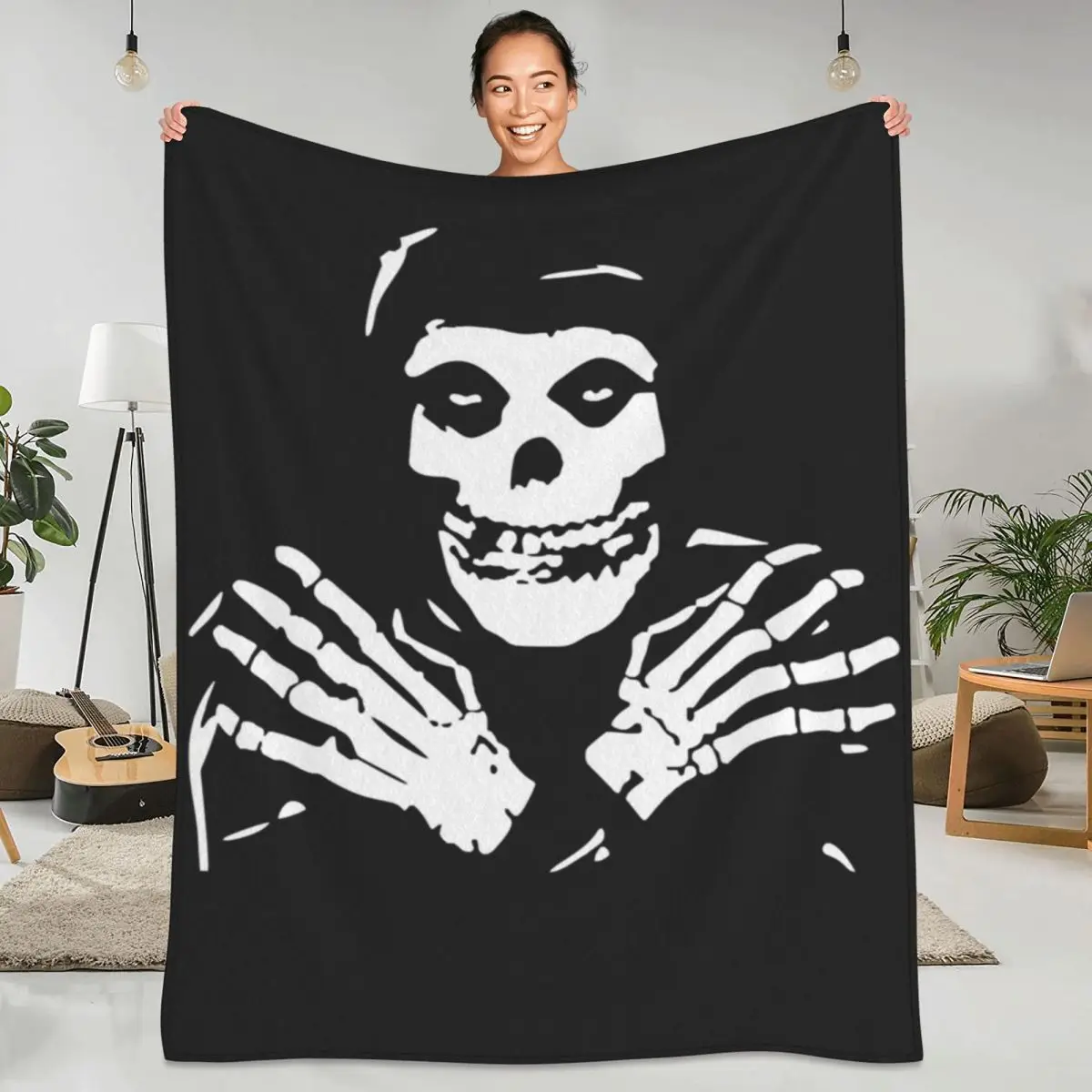 Horror Skull Blanket American Punk Rock Band Picnic Flannel Throw Blanket Warm Soft Outdoor Custom Bedspread Birthday Present