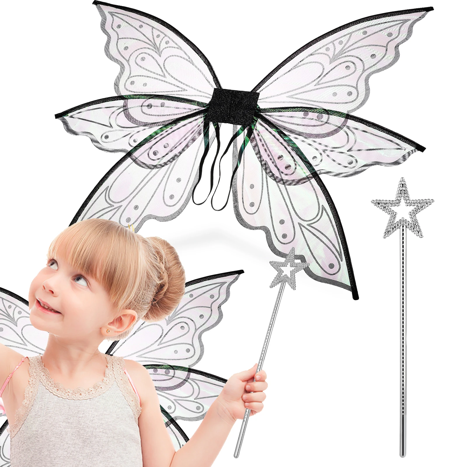 

1 set Fairy Costume Props Set Wing White Party Stage Show Cosplay Accessories Little Girls Angel Wing
