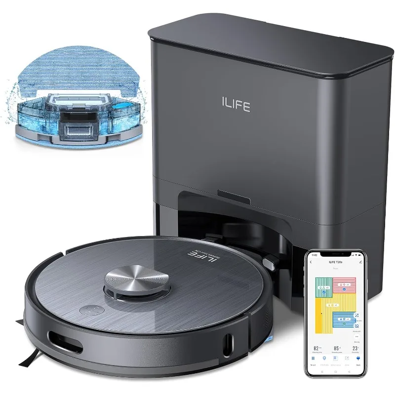 

ILIFE T20s Self-Emptying Robot Vacuum and Mop Combo, 5000Pa Suction, 70-Day Capacity, LiDAR Navigation, 260mins Runtime