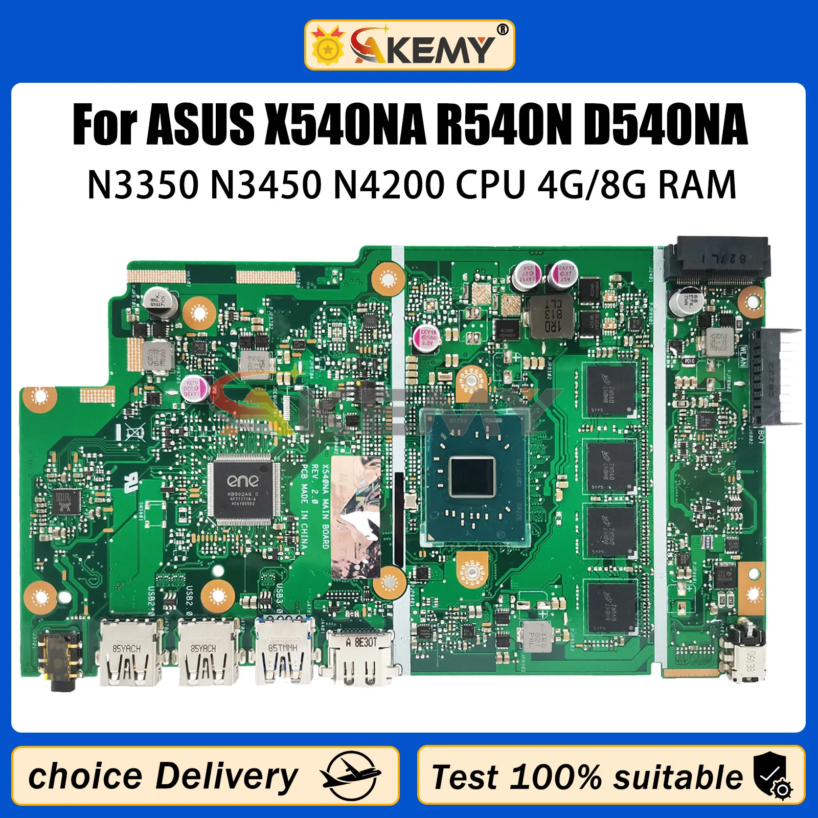 

AKEMY X540NA Mainboard For Asus X540N X540NA R540N D540NA X540MA Laptop Motherboard With N3350 N3450 N4200 CPU 4G/8G RAM