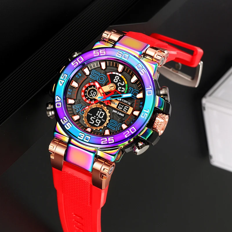 New STRYVE 8030 Men\'s Watch Fashion Sports Waterproof Wristwatch High Quality Digital-Analog Dual Movement Calendar Aralm Week