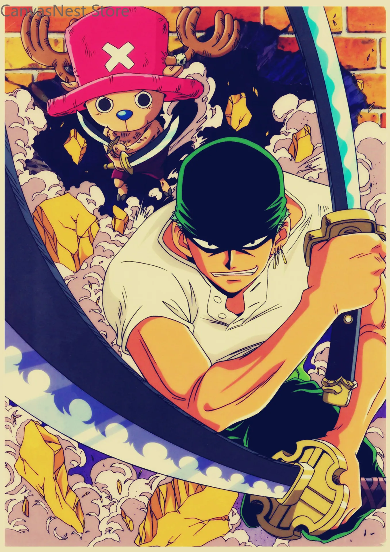 Anime One Piece Monkey D Luffy Canvas Wall Print, Pirate Character Art Poster for Wall Hanging