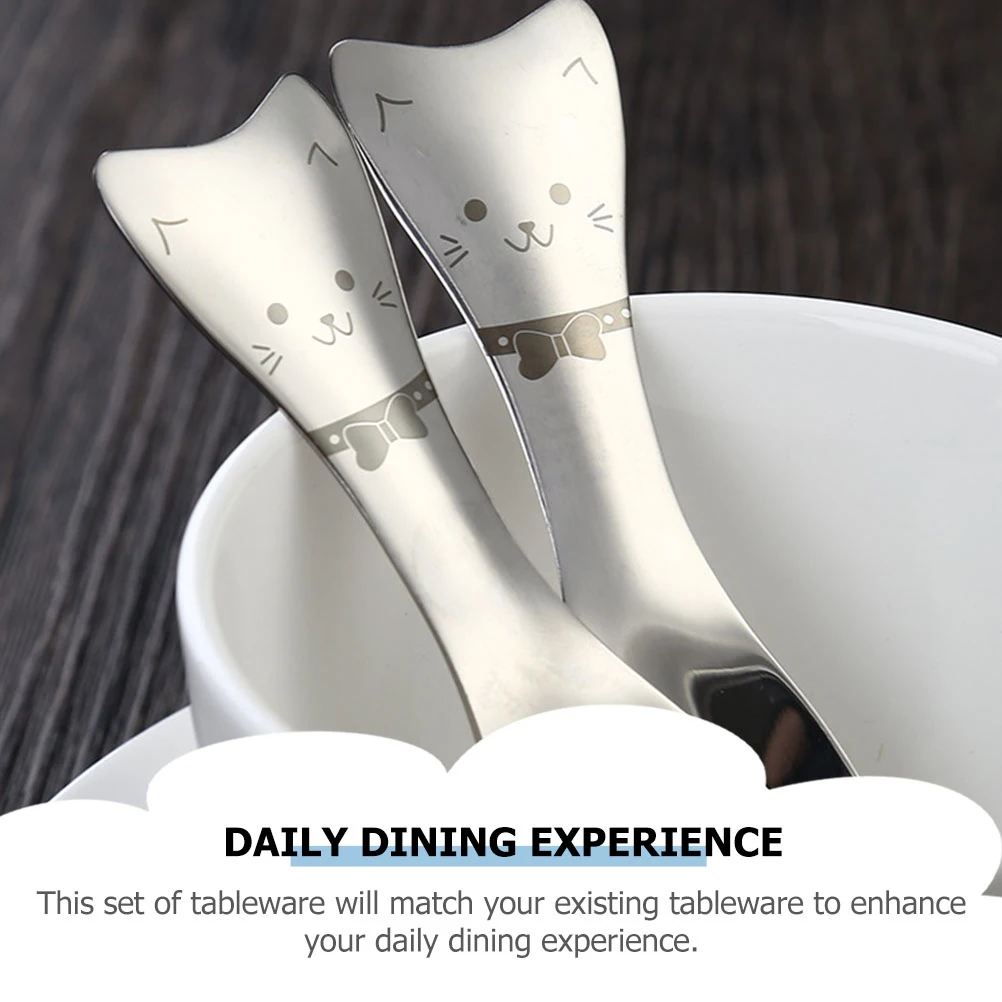 

3Pcs Cat Shape Stainless Steel Spoon Fork Set Ice Cream Salad Serving Utensils Home Restaurant Family Stainless Steel Spoon