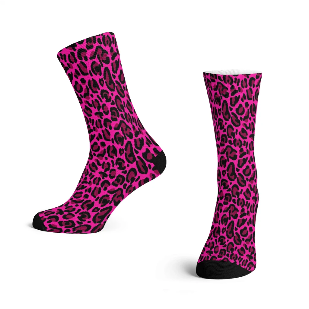 Hot Pink Y2K Aesthetic Leopard Print Straight Socks Male Mens Women Spring Stockings Polyester Polyester