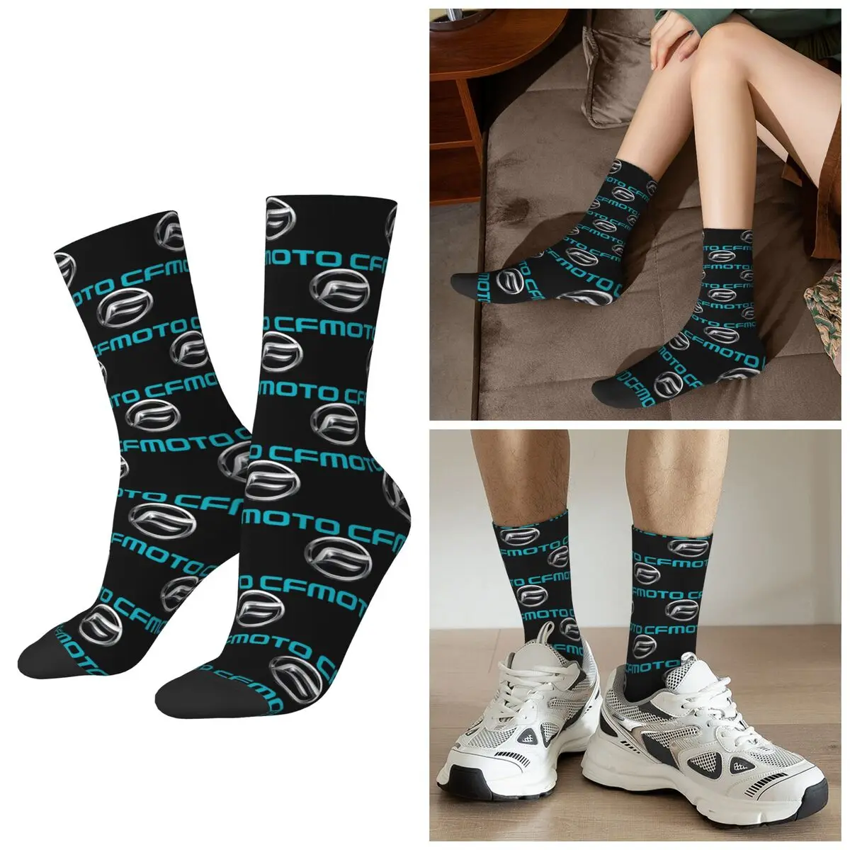All Seasons CFMoto Logo Motorcycle Socks Harajuku Sport Middle Tube Socks Sweat Absorbing Stockings for Men Women