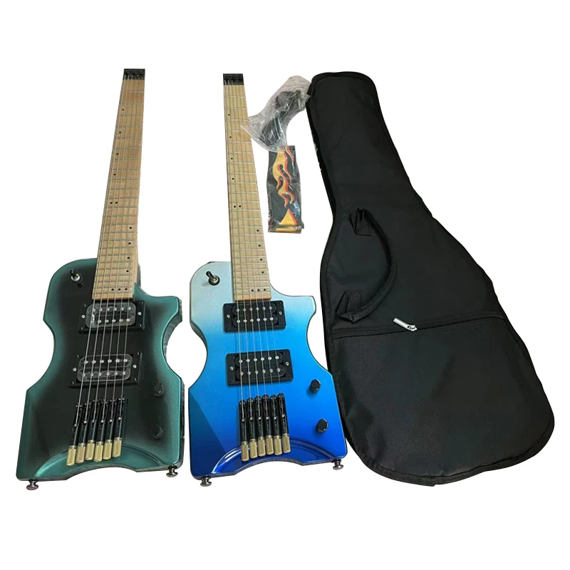 Travel Guitar Headless Electric Guitar 30 Inch High Gloss Finish Solid Basswood Body 6 String Mini Portable Guitar