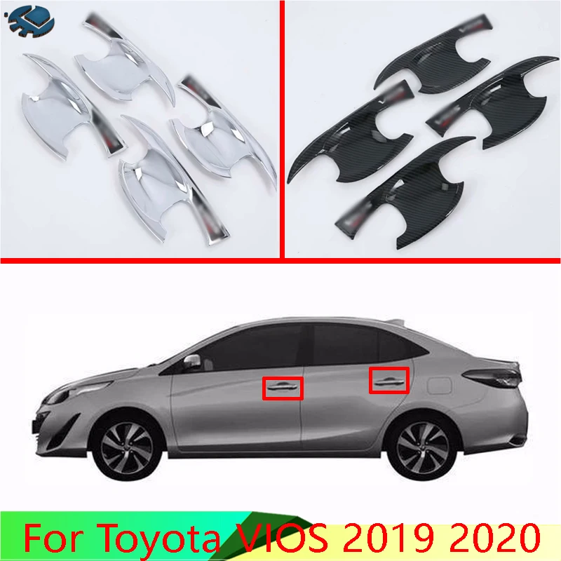 For Toyota VIOS 2019 2020 Car Decoration ABS Chrome Door Handle Bowl Cover Cup Cavity Trim Insert Catch Molding Garnish