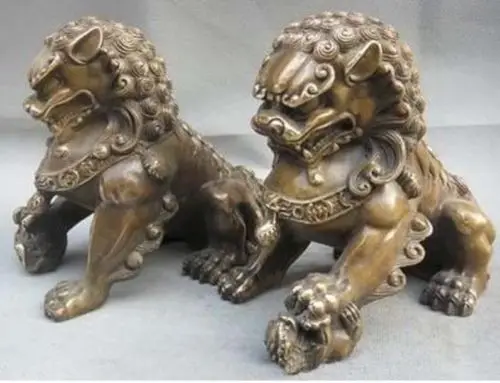 خمر الأسود البرونزية القديمة باب فنغشوي الحرس فو فو الكلاب تمثال الأسد زوج #3