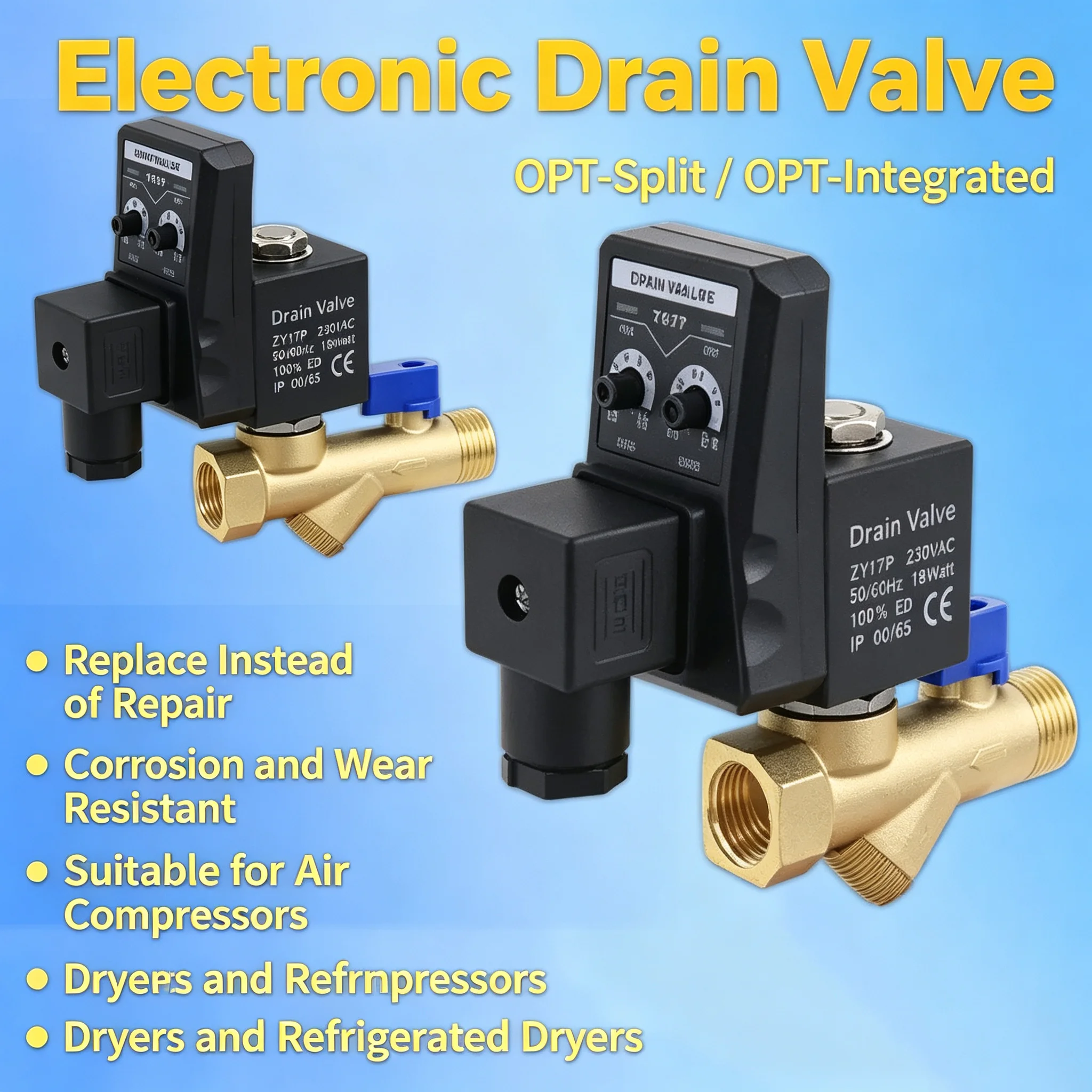 220V 1/2 Inch Electronic Drain Valve Auto Water Solenoid Valve with Electric Timer for Air Conditioning Condens Compressor