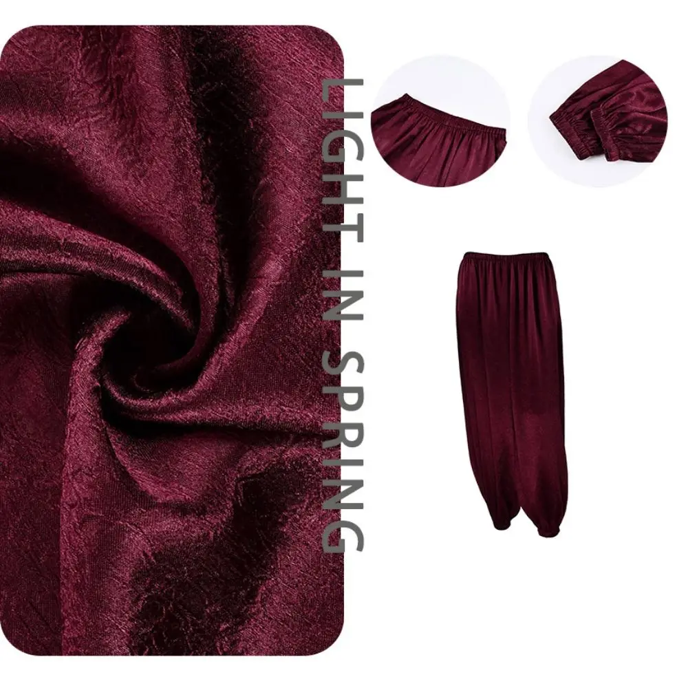 

New Loose Satin Lantern Pants High Waist Elegant Crepe Loose Bloomers Long Elastic High Waist Trousers Spring Summer