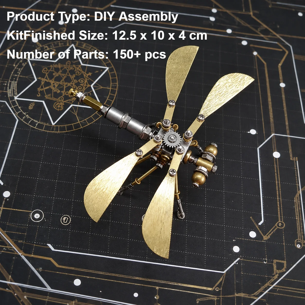 DIY 3D Metal Dragonfly Model Kit Steampunk Mechanical Insect Puzzle Gear Wing Assembly Toy Desktop Ornament Collectible Gift