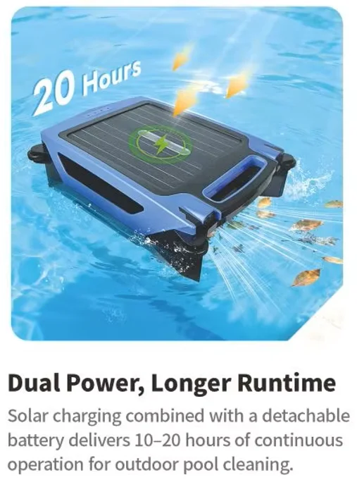 Universal Solar Pool Skimmer Robot Automatic Cordless Eco-Friendly High Efficiency Surface Cleaner Intelligent Path 20