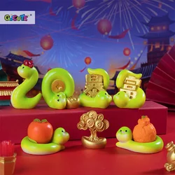 2025 Year Of The Snake Mini Ornament New Year's Lucky Zodiac Snake Figurine Micro Landscape Home Car Decoration