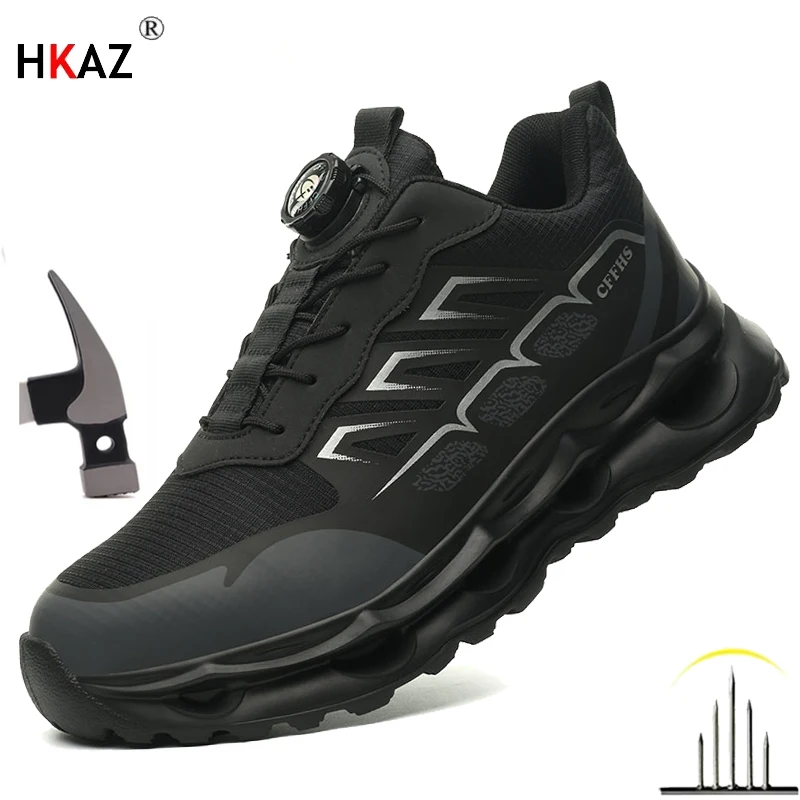 

Рабочие кроссовки с вращающейся пряжкой, защитная обувь, безопасная промышленная устойчивая к проколам обувь со стальным носком, мужская неразрушимая обувь