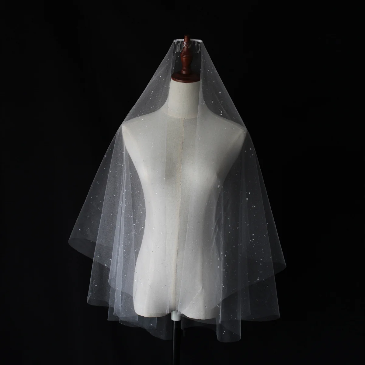 

SLBRIDAL Shoulder Length Clear Waterdrop Design Bridal Veils With Comb White Wedding Dress Accessories For Bride Mariage Women