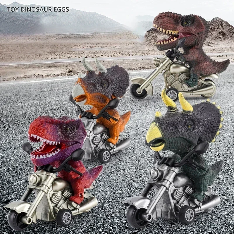 Inertia Toy Car Dinosaur Riding Motorcycle Modeling Pullback Car Simulation Locomotive Dinosaur Toys for Kids Birthday Gifts