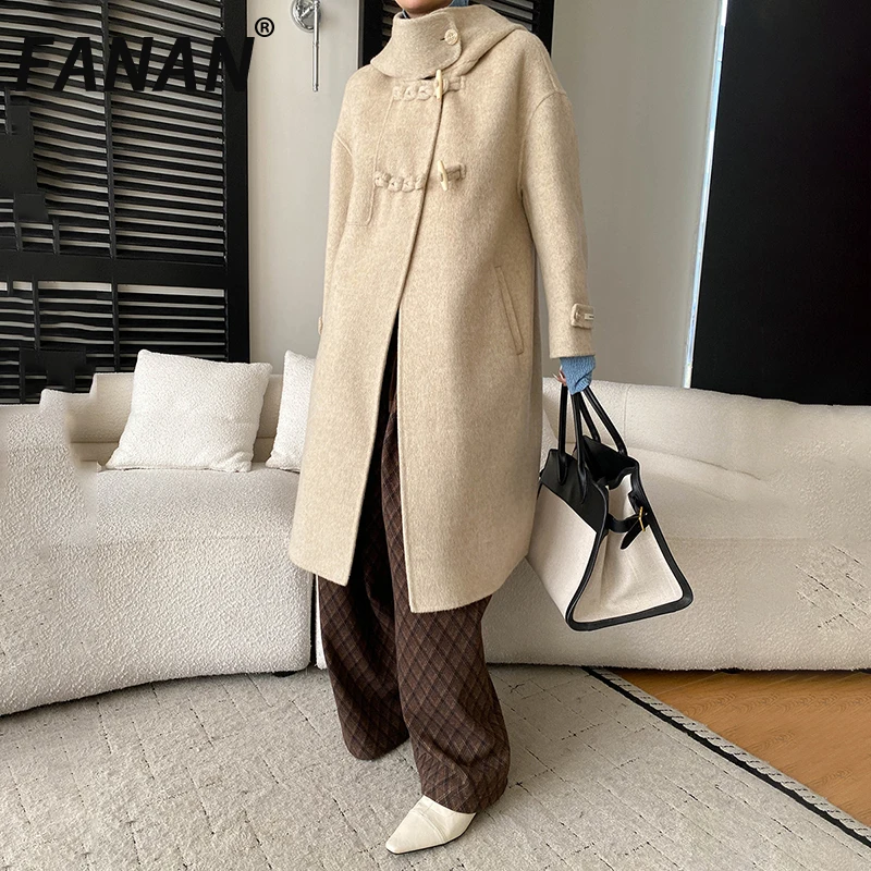 

FANAN элегантный дизайн шерстяные пальто с капюшоном для женщин двубортные офисные женские толстые теплые верхняя одежда мода 2025 зимняя новинка