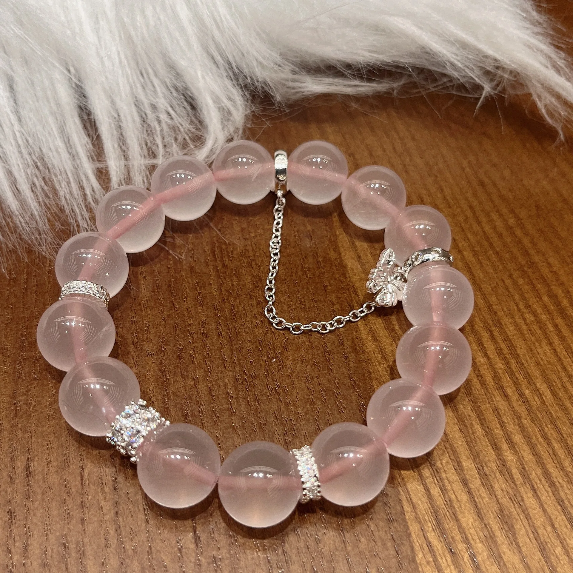 

Natura Gemstone White Sugar Pink Crystal Bracelet HandmadeHealing energy Jewelry Birthday Gift Pure Crystal Hand Chain