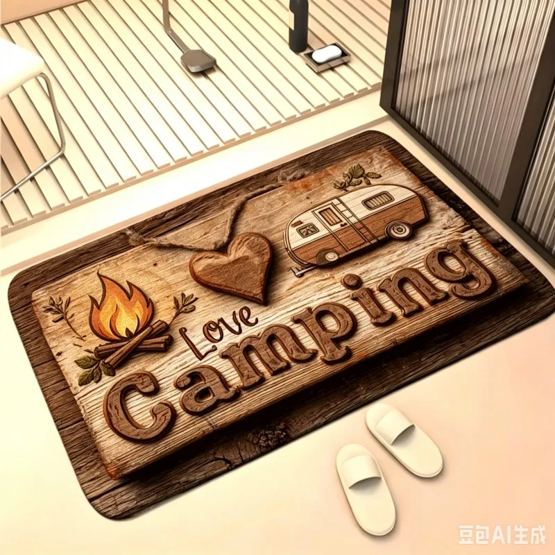 Love Camping Welcome Doormat Vintage RV Travel Camper Floor Mat Retro Caravan Entrance Rug Decor For Outdoor Adventure