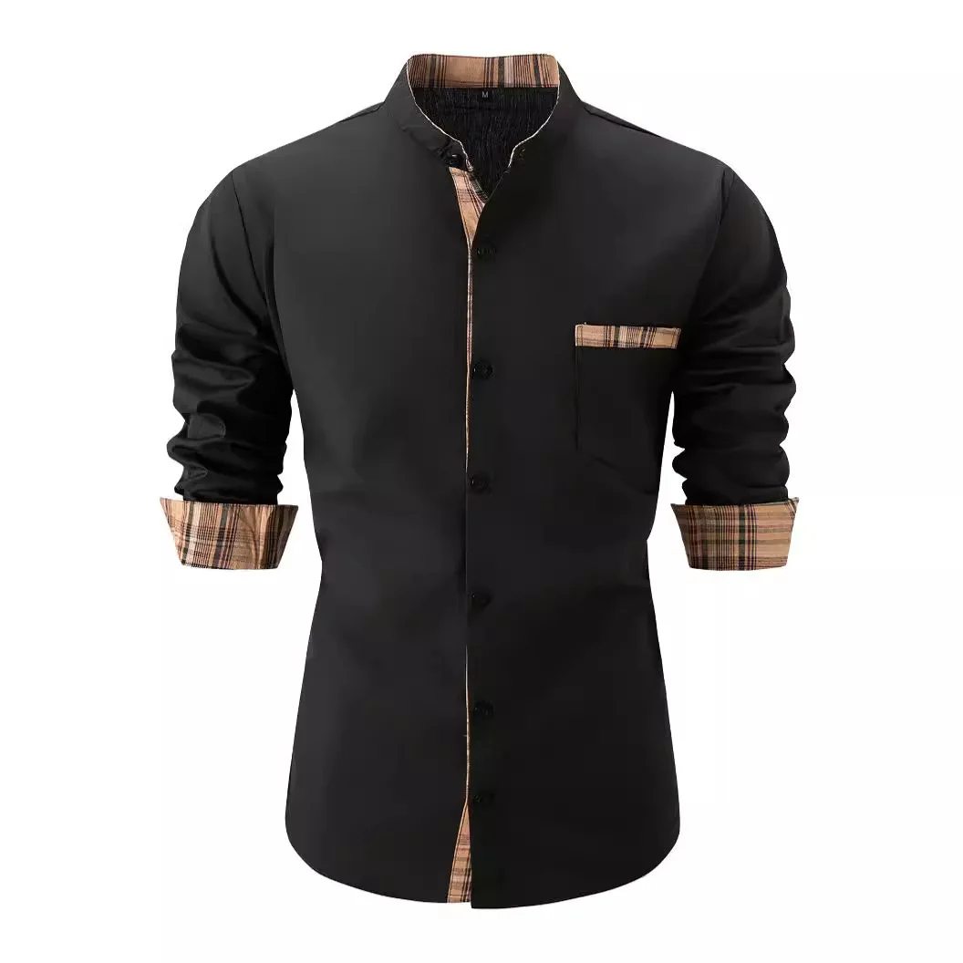 New Stand collar Men's Shirt Simple and Elegant Long SleeveButton Up  Shirt Fashionable Men's Everyday Resort Casual Comfort Top