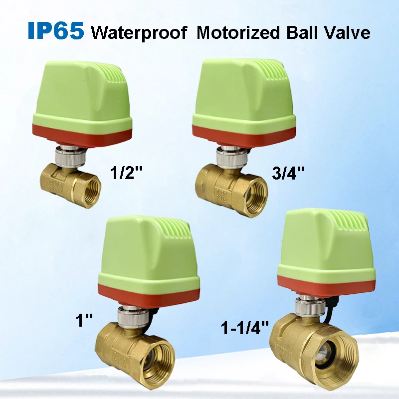 1/2'' 3/4'' 1'' 1-1/4'' 2 Way Brass Electric Ball Valve 220V 24V 12V IP65 Waterproof Motorized Ball Valve Big Torque Metal Motor