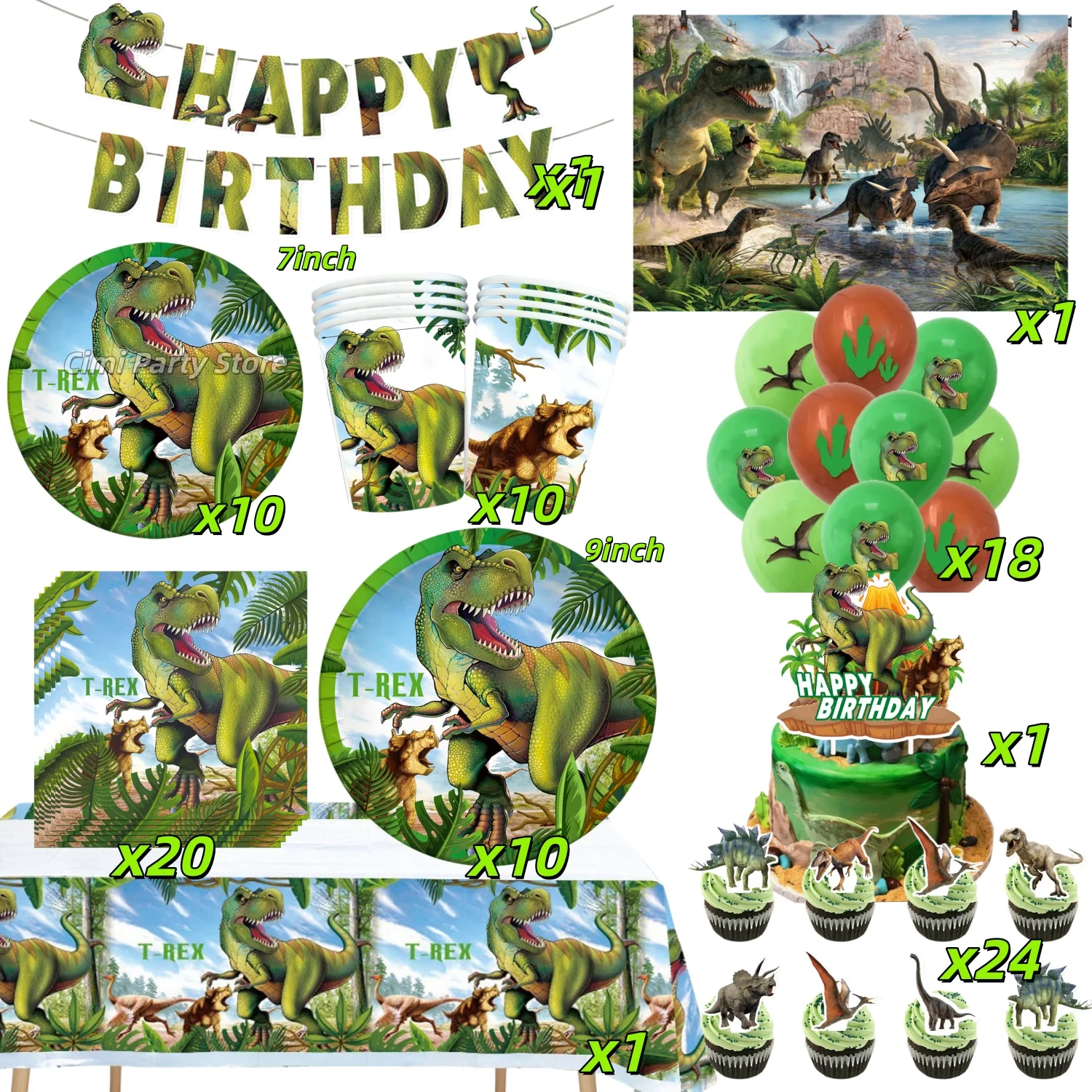 Dinosaurier-Geburtstagsparty-Dekoration Partyzubehör Gastgeschenke Tischware-Set Banner Zahlenballon-Set Kinder-Geburtstag Babyparty – Detail 8