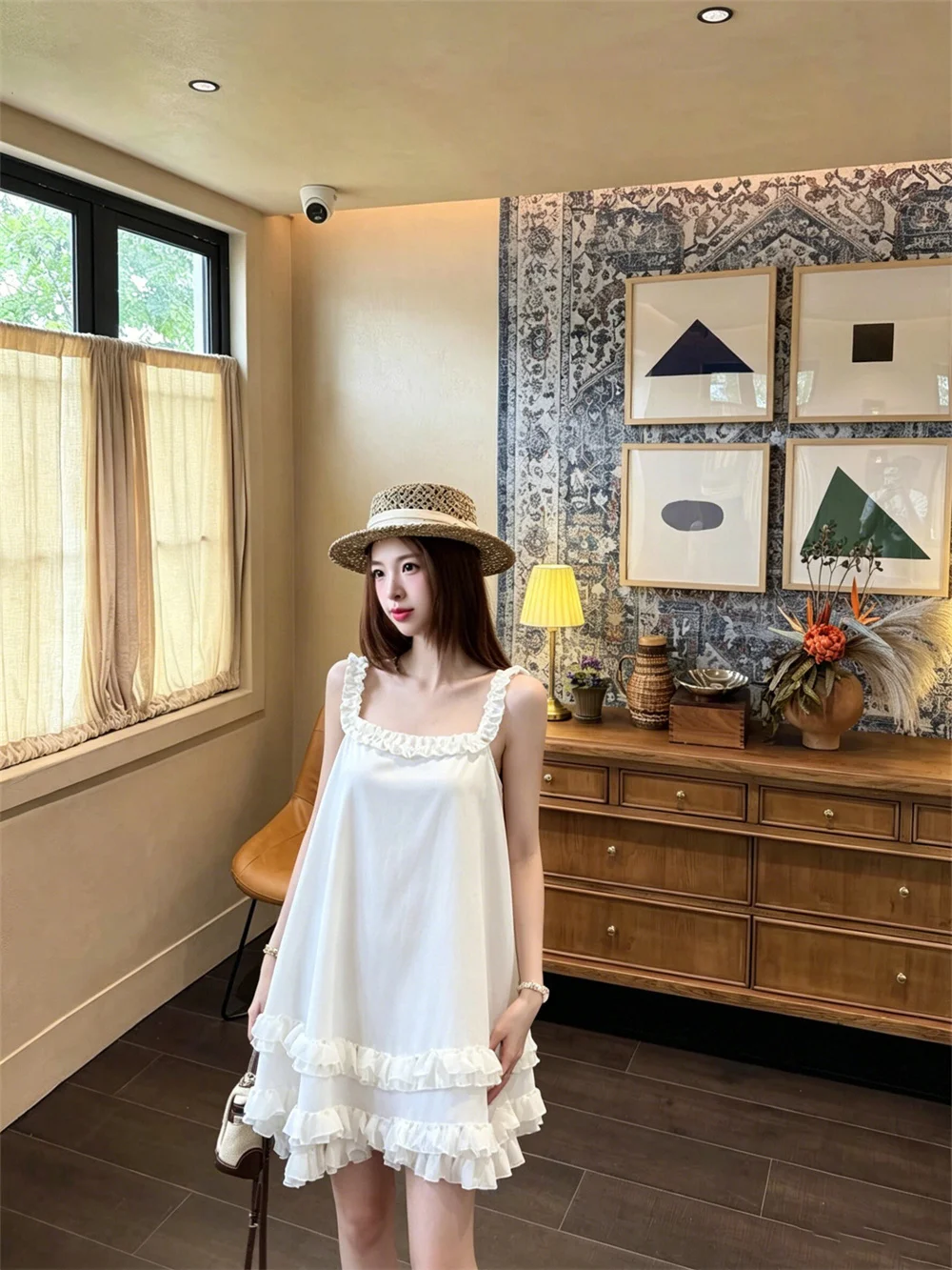 

Summer New Casual Wide Leg Pants Women's Fashion Set Short Skirt Dress Strapless Square Collar Outfit Three-Mu Quick Fashion