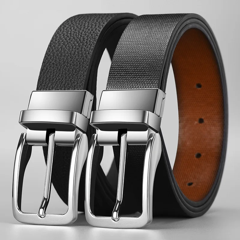 

New Rotating Needle Buckle Belt Men Business Casual PU Leather Belt High Quality Double Sided Useable Pants Waistband Male Belts