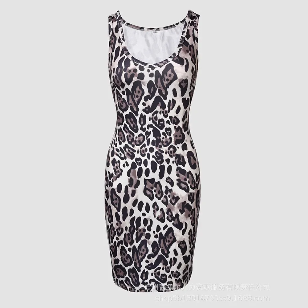 Conjunto de vestido de falda de verano para mujer, vestido ajustado de manga larga con cuello en V, Color estampado de leopardo, moda informal, vestido Regular cómodo y Sexy