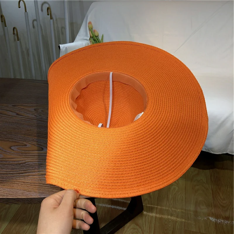 Orange straw hat 25cm super big brim hat Retail sun hat Ultra thin breathable summer sun hat straw hat Travel men and women