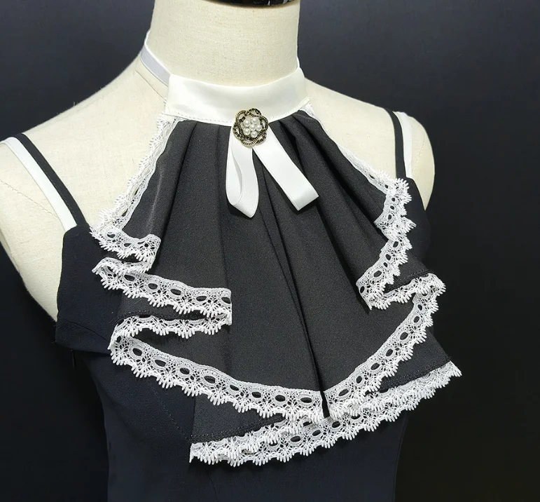 Neck Collar Victorian Ruffle Lace Detachable Jabot Faux Collar Necktie for Evening Party Dress Decorative Renaissances Costumes