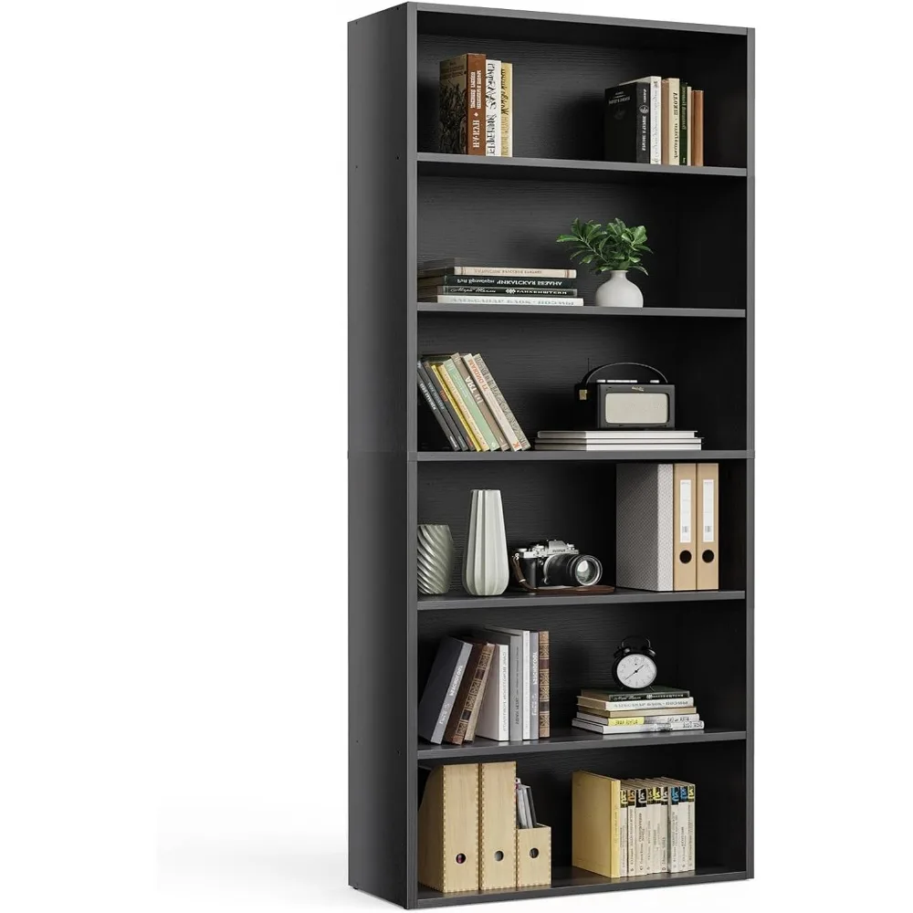 

Large 63-Inch Tall Industrial Bookcase with Anti-Tipping Device for Home Office, Living Room, and Bedroom Storage in Black
