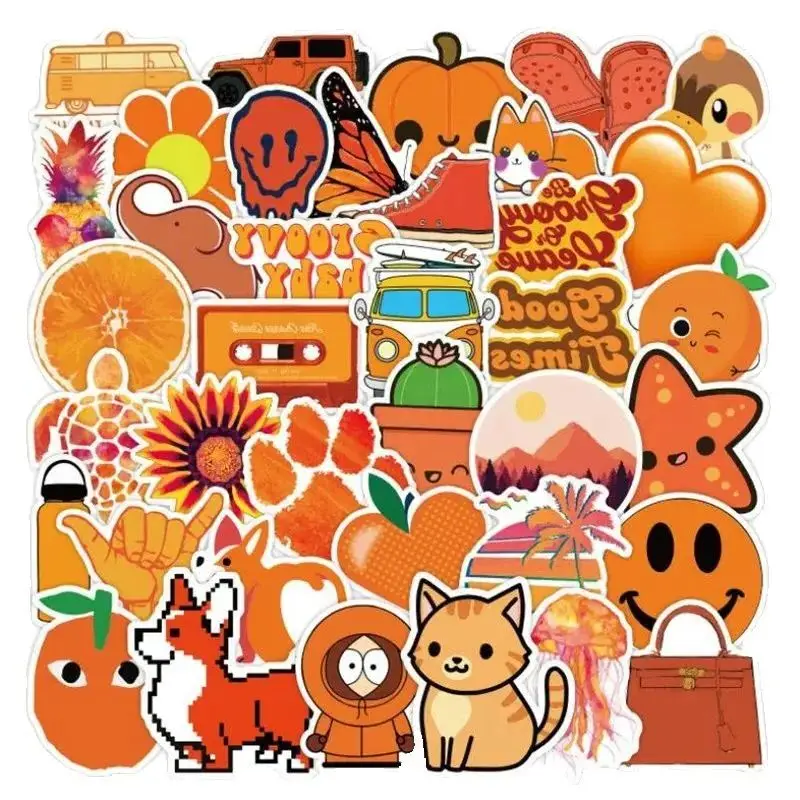 50 pezzi di cartone animato arancione piccolo fresco carino graffiti scooter laptop adesivi impermeabili giocattoli decorativi
