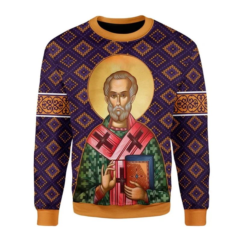 Ugly Christmas Sweater 3D Print Jesus Christian Sweatshirt Men Women Orthodox Saint Costume Long Sleeve New Christmas Sweater