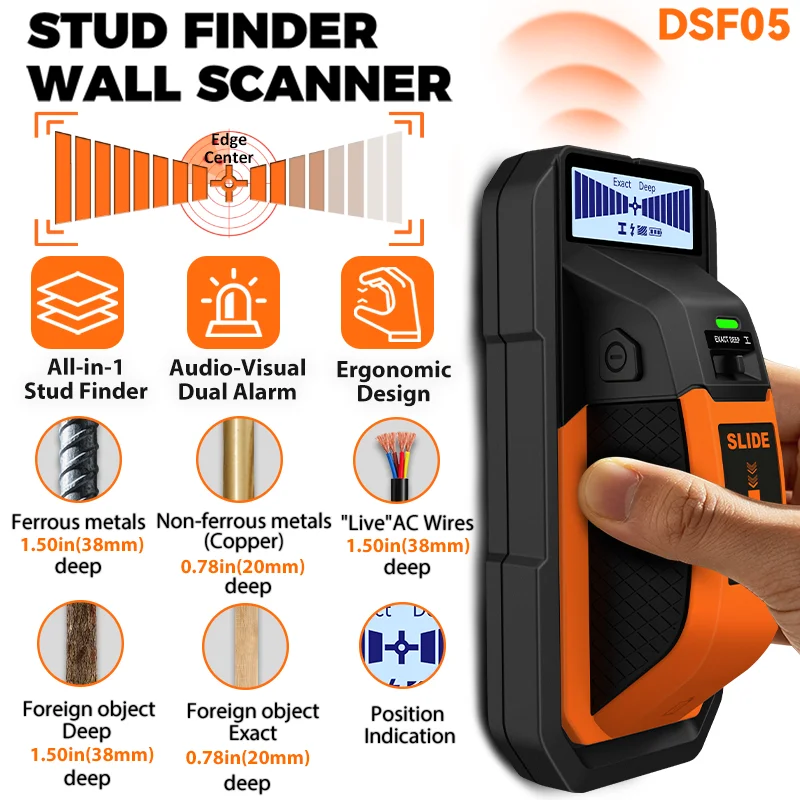 5-In-1 Wall Scanner Wall Scanner for AC Live Cable Wires Wood Metal Detection Multifunction  Visual Wall Detector Depth Tracker