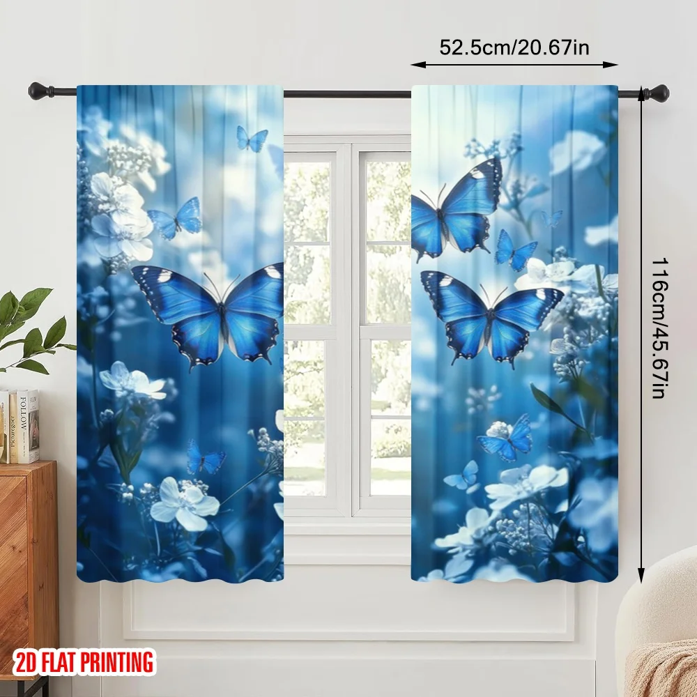 2pcs,2D plane printing Minimalist Curtains Butterfly Bliss (2) Versatile Durable Polyester (without rod) Decorations Outdoor