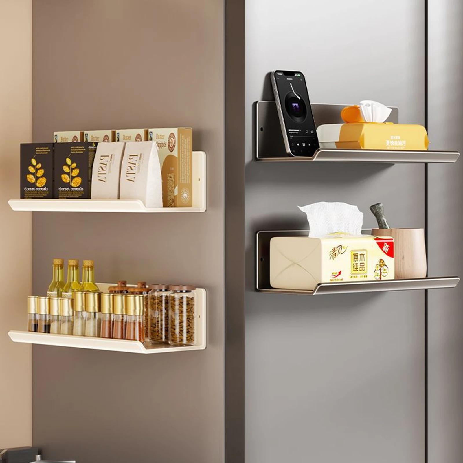 Magnetic Kitchen Refrigerator Storage Rack Without Punching Wall-mounted Condiments Spice Shelf Household Organizer