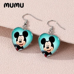 2024 New Mickey Mouse Dangle Earring Handmade Glass Dome Jewelry Heart Shaped Earrings Gifts Fans