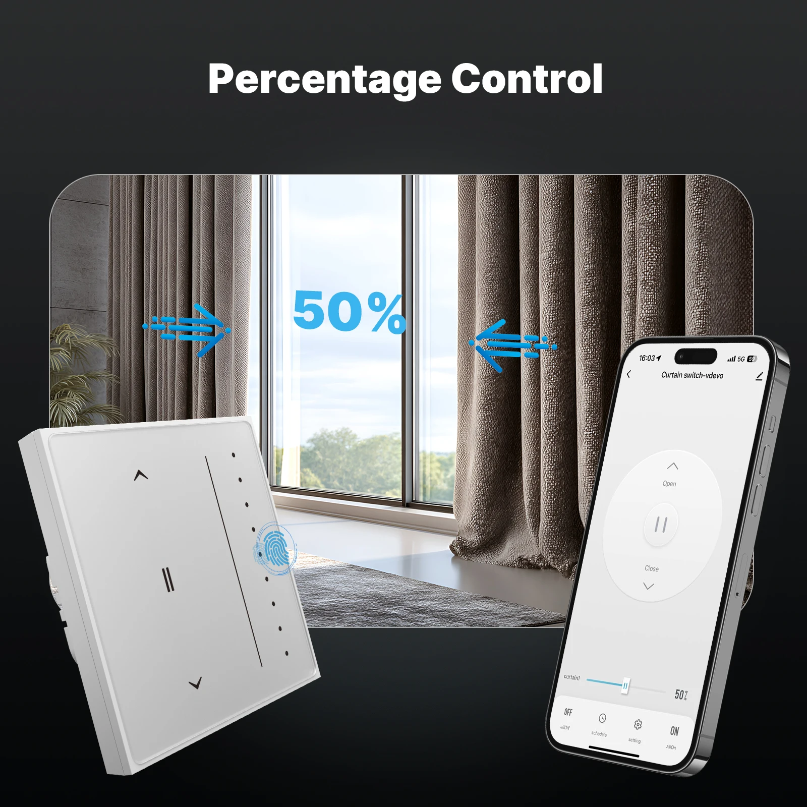 MOES Zigbee Smart Curtain Switch, AG Touch Panel, Tuya App Voice Control for Electric Roller Blinds, Neutral Wire Required view 4