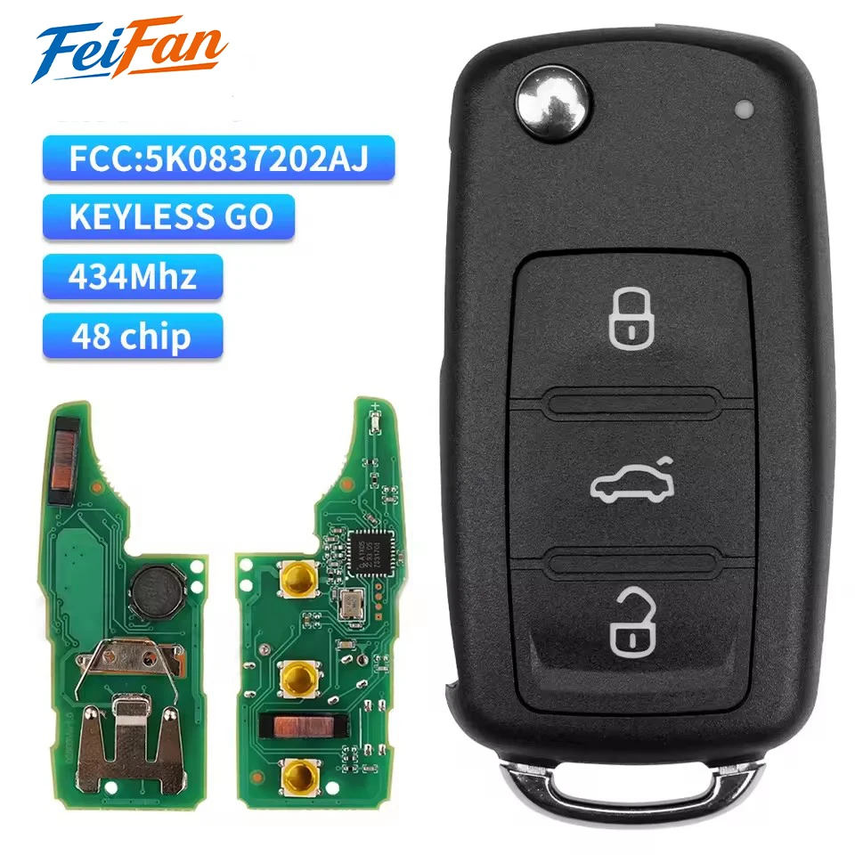 FeiFan Keyless Go 5K0837202AJ /202E 3T0837202N ID48 3 Buttons Remote Key for VW Caddy Eos Golf Jetta Beetle Polo Tiguan Touran