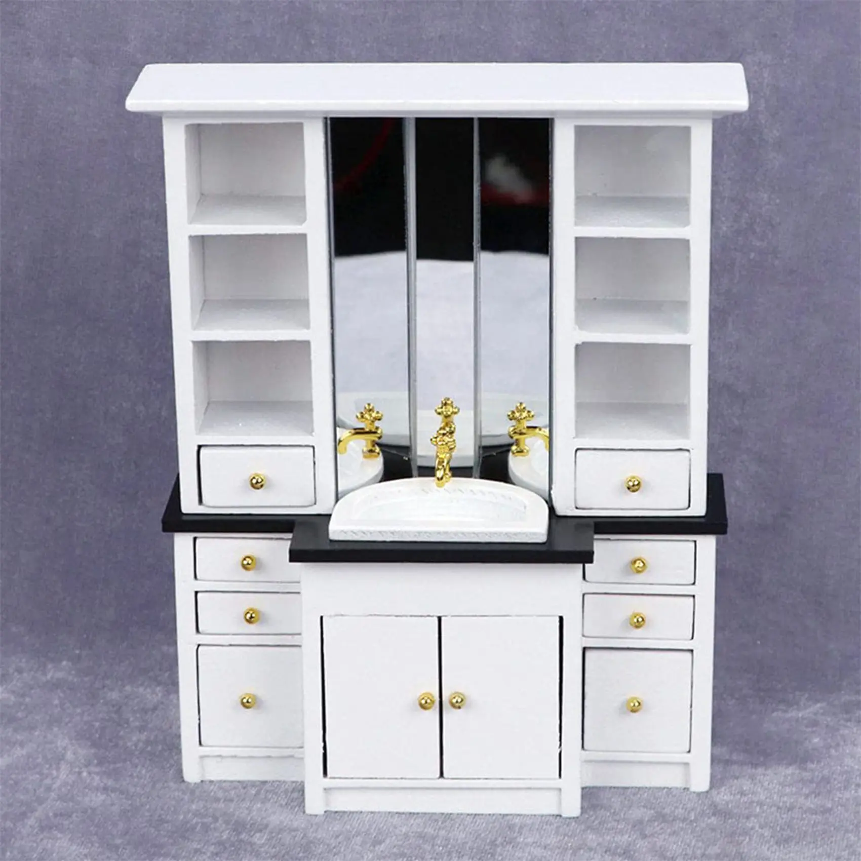 AA2105^&*1/12 Doll House Miniature Cupboard Wash Basin Sink Cabinet Furniture Mini Decor Pretend Play Simulation Furniture Toys
