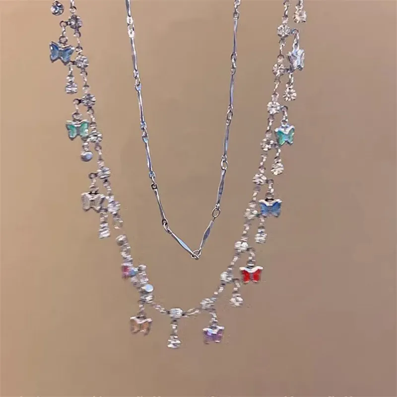 Fashion Unique Elegant Exquisite Double Layer Butterfly Necklace Bohemia Women Jewelry Wedding Party Premium Gift Wholesale