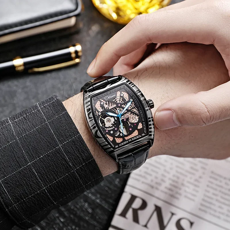 Wine Barrel Spider Web Hollow Automatic Mechanical Watch Men's Tourbillon Bidirectional Waterproof Luminous Man Sports Watch