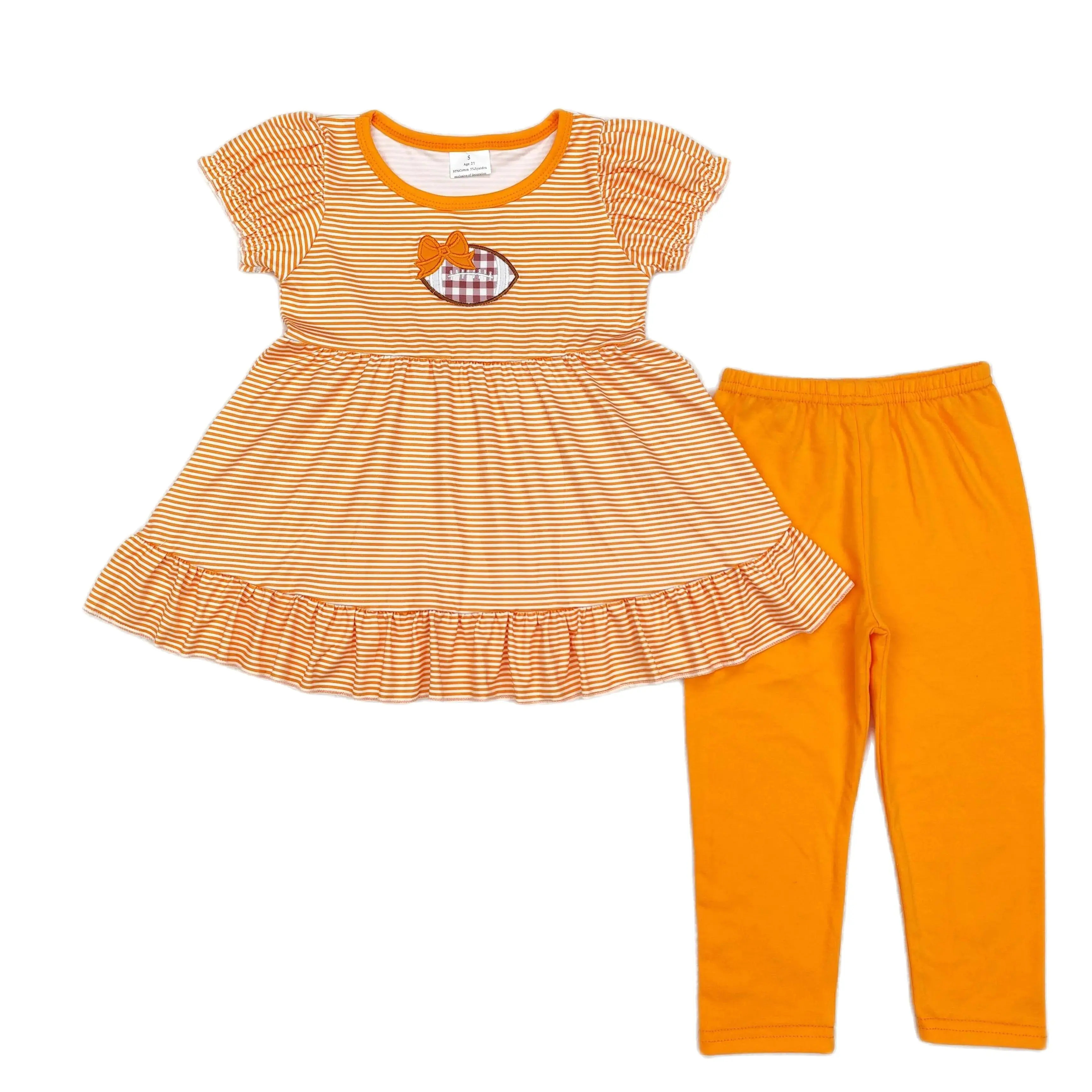 

Wholesale Kids Infant Clothes Two Pieces Baby Girl Stripes Short Sleeves Ball Bow Tunic Orange Pants Children Toddler Outfit