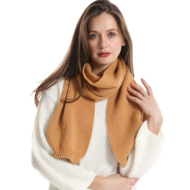 Women\'s Solid Color Wool Knitted Warm And Thickened Versatile Decorative Scarf Neck Gaiter Suitable For Winter Matching Casual