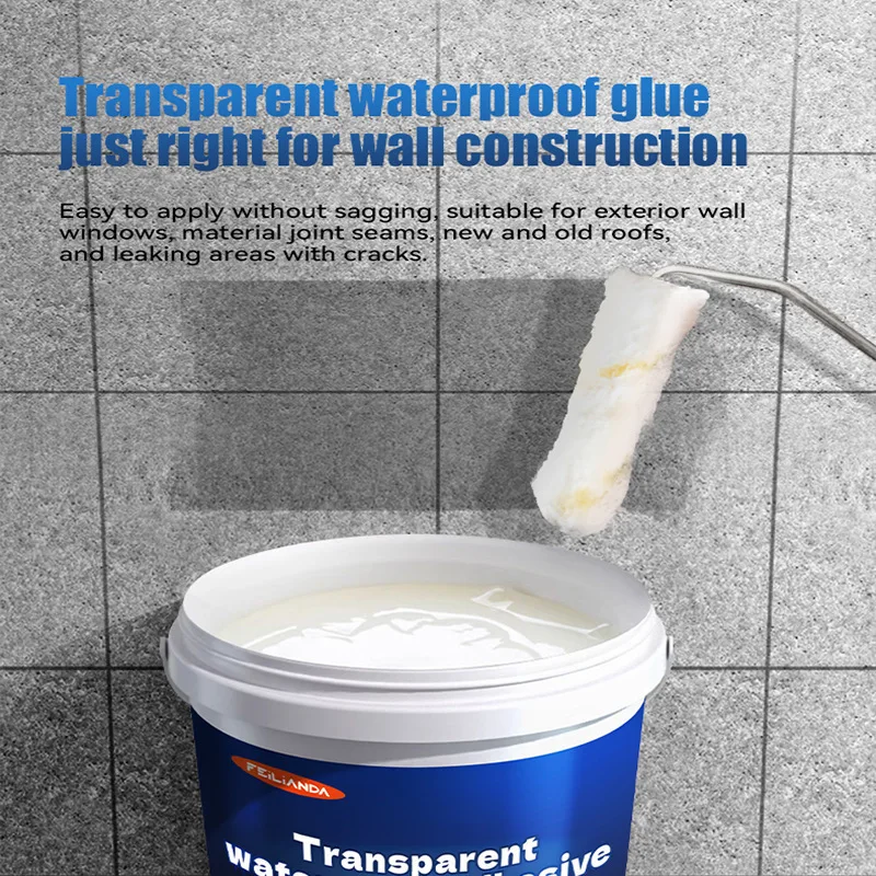 Bathroom Waterproof Coating Transparent Sealant, No Tile Removal Adhesive Waterproof Paint for Shower Wall Floor Leak