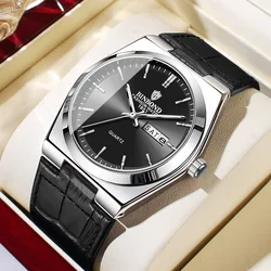New Men Watch business Light Luxury brand ultra-thin Waterproof Leather Double Calendar Male Fashion Quartz Clock Wristwatches