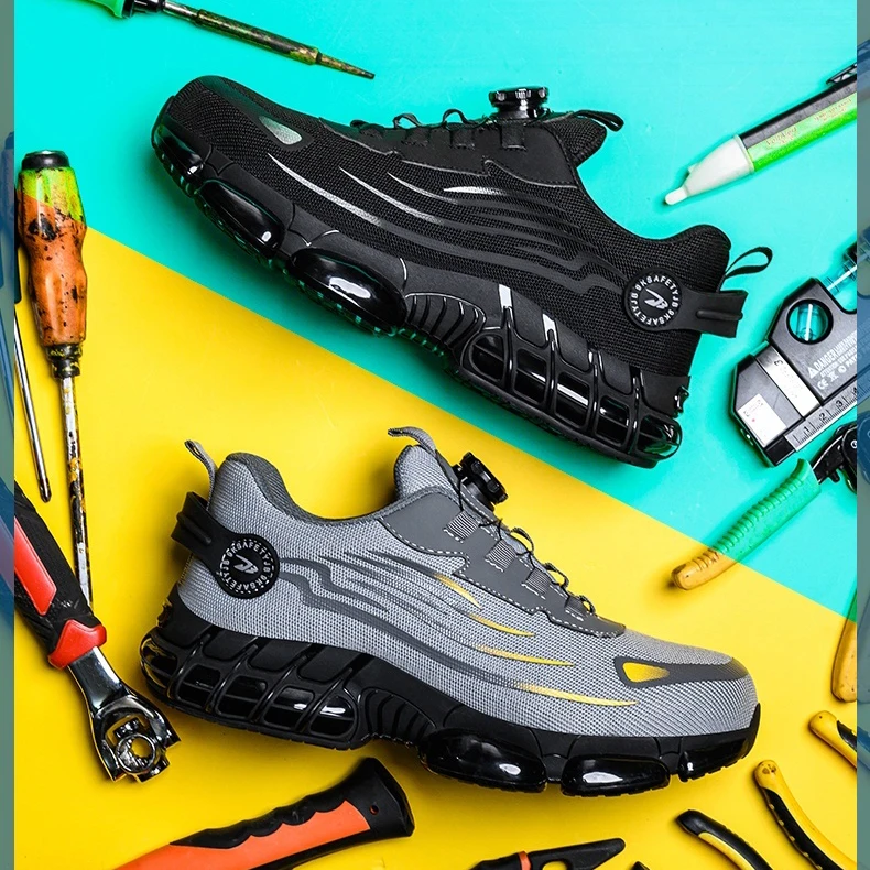 Rotating Button Safety Shoes Men Anti-smash Anti-puncture Work Shoes Fashion Men Sport Shoes Security Protective Boots 36-50
