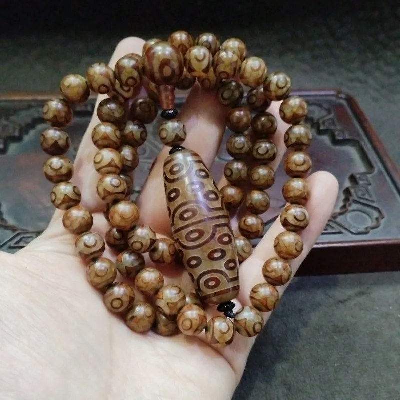 Vintage Agate Totem Prayer Bead Mala Necklace Tibetan Style Multi Eye Dzi Beads Meditation Jewelry