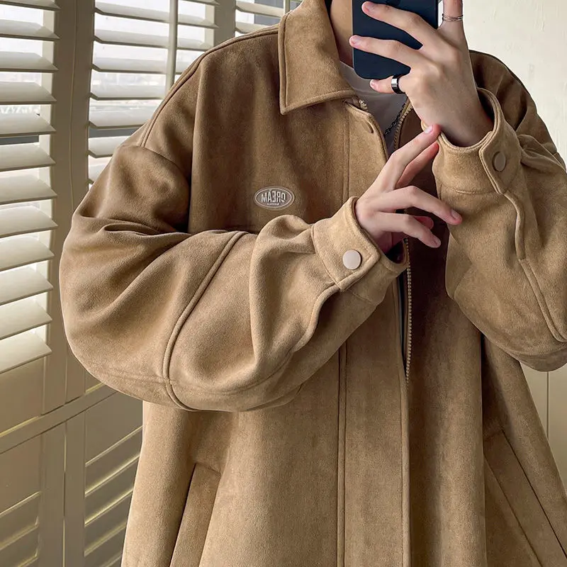 

Men's Winter Woolen Lapel Jacket Fleece Lined Thickened Loose Fit Versatile Premium Luxury Hong Kong Style Youth Coat